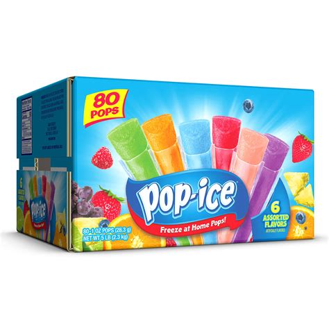 Pop-Ice Assorted Flavors Freezer Pops - 80 Fat-Free Ice Pops (1 oz each) - Pack of 1