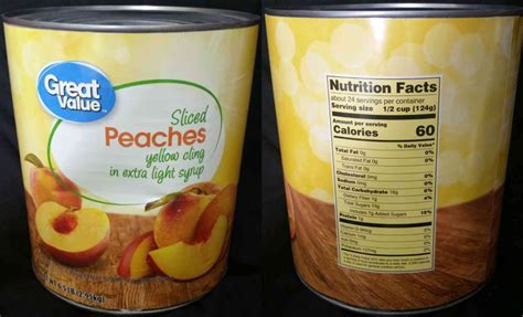 The added sugars line on Great Value (Walmart brand) Sliced Yellow Cling Peaches in Extra Light ...