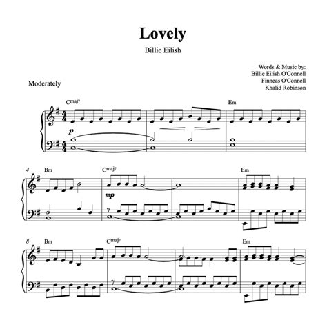 "Lovely" (Billie Eilish) - Solo Piano Sheet Music (PDF)