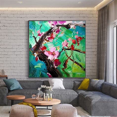 Green flower abstract painting canvas wall art pictures for living room ...