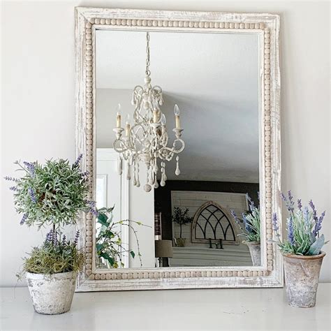 Arya Wood Bead Mirror in White Wash in 2020 | Beaded mirror, White mirror frame, Farmhouse mirrors