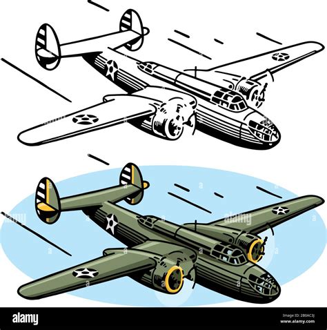 A drawing of the American World War II aircraft the B-25 bomber Stock ...