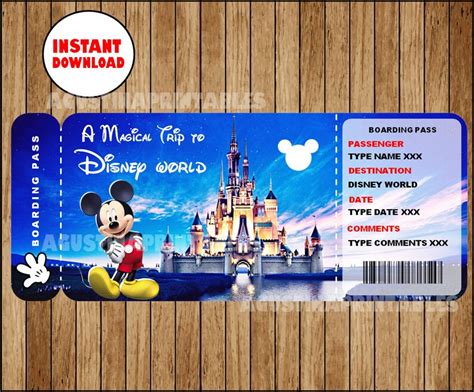 Printable Ticket to Disney Disneyworld Boarding Pass - Etsy