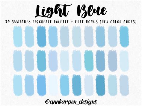 Light Blue Procreate Palette, 30 HEX Color Codes, Instant Digital ...