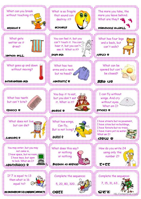 Brain teasers, riddles & puzzles car…: English ESL worksheets pdf & doc