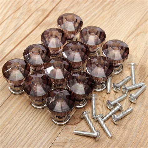 Pack of 12 Drawer Knob Pull Handle Crystal Dresser Glass Diamond Shape ...