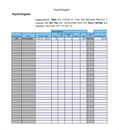 Microsoft Excel Payroll Template Database