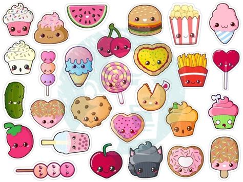 set #176p food stickers. printable tumblr stickers. printable decals Food Stickers, Kawaii ...