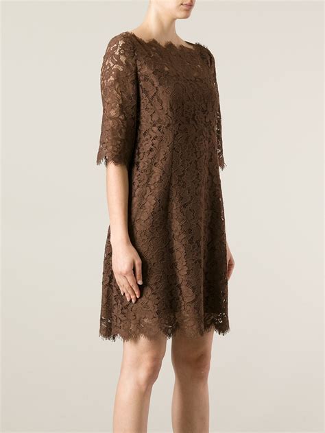 Lyst - Dolce & Gabbana Lace Shift Dress in Brown