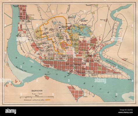 BRITISH BURMA. Rangoon (Yangon) city plan. Myanmar. Cantonment, 1929 ...