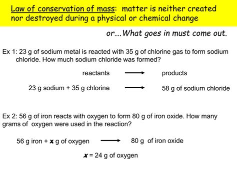 mass and conservation of mass calculations