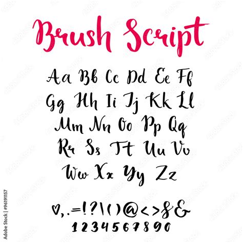 Brush script with lowercase and uppercase letters, keystrokes and ...