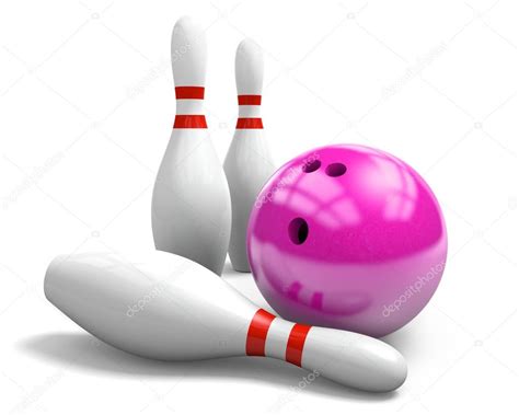 Pink bowling ball and three pins on a white background Stock Photo by ...