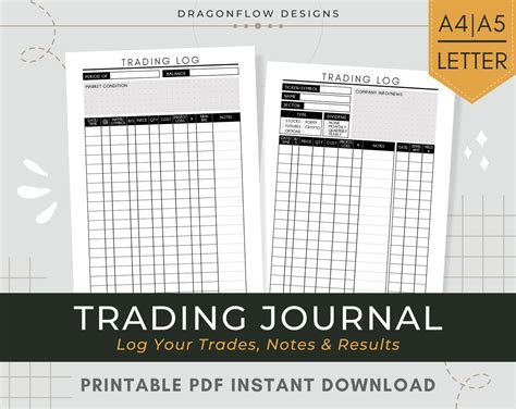 Trading Journal Printable Template Trader's Logbook PDF Download Trade & Investment Tracker for ...