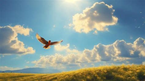 Premium AI Image | A clean sunny sky landscape photo with birds flying ...