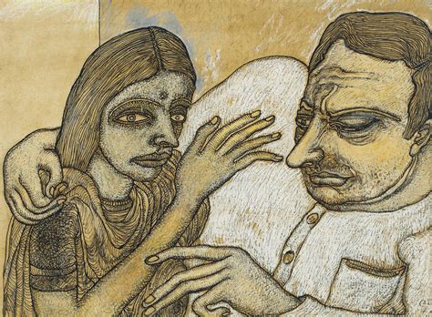 JOGEN CHOWDHURY (B. 1939) , Man and Woman (with Yellow and Grey) | Christie's