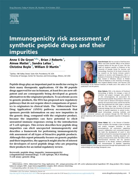 (PDF) Immunogenicity risk assessment of synthetic peptide drugs and ...