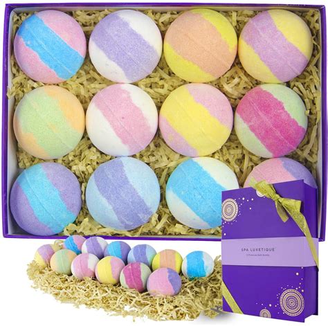 Bath Bombs Gift Set, 12 Pcs Natural Bath Bombs, Spa Luxetique Handmade ...