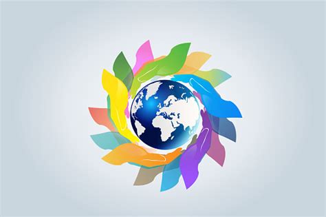 Hands Around A Global World Map Logo Vector Stock Illustration ...