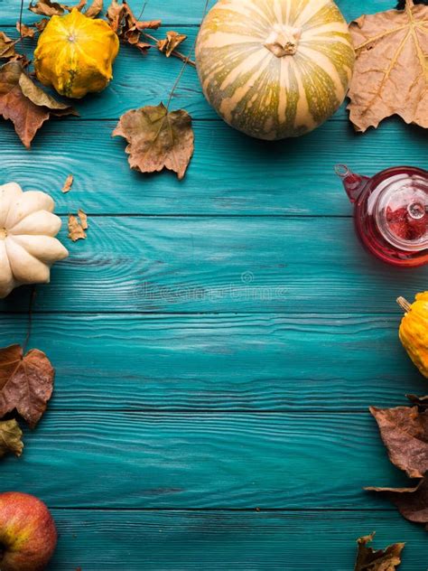 Green Autumn Background with Pumpkin, Leaves Stock Image - Image of autumn, flatlay: 102621695