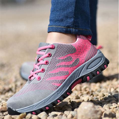 Women's Breathable Flyknit Mesh Upper Puncture Proof Anti-Smashing Steel Toe Work Safety Shoes ...