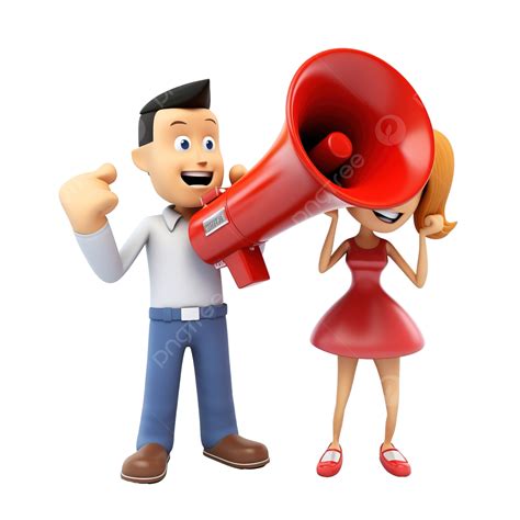3d Character Couple With Megaphone, Gift, Banner, Megaphone PNG Transparent Image and Clipart ...