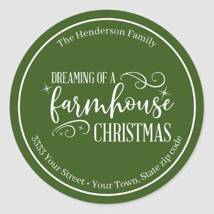 Green White Farmhouse Holiday Return Address Classic Round Sticker | Custom holiday card ...