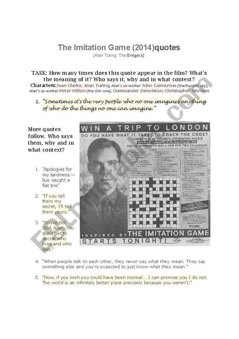 IMITATION GAME QUOTES and follow-up activity on Alan Turing and Joan ...