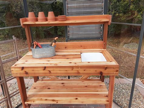 Potting Bench with Sink, Garden Work Bench, Outdoor Shelves | Cedarshed - Cedarshed Canada