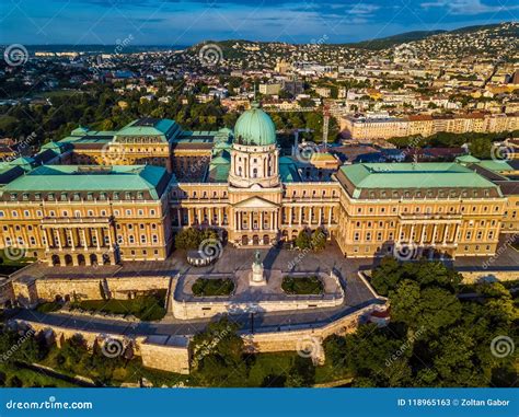 Budapest, Hungary - Aerial View of the Famous Buda Castle Royal Palace at Sunrise with Buda Side ...