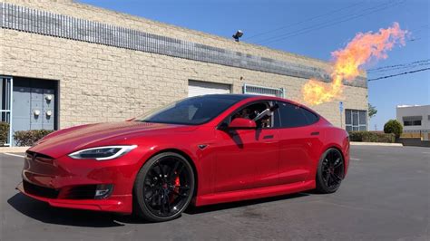 Boring Company Flame Thrower x UP Model S P100D - YouTube