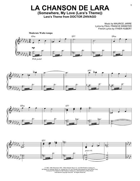 La Chanson De Lara (Somewhere, My Love (Lara's Theme)) | Sheet Music Direct