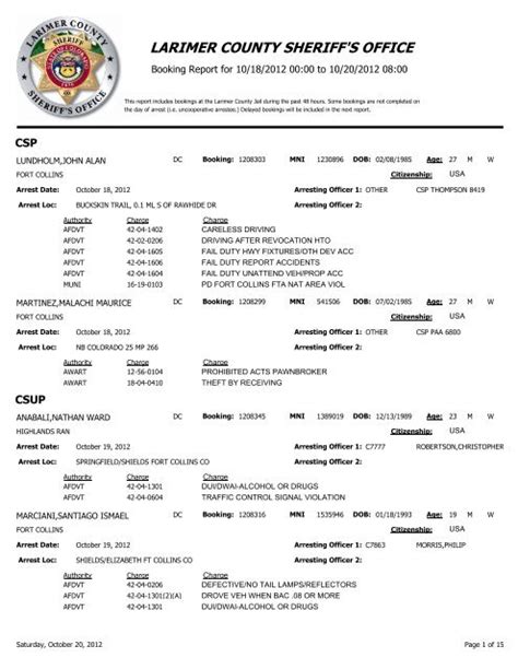 Booking Report - Larimer County Sheriff's Office