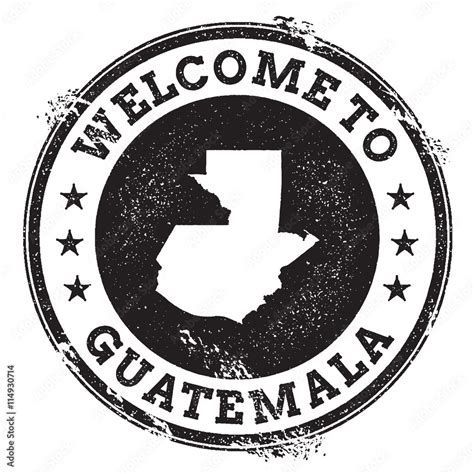 Vintage passport welcome stamp with Guatemala map. Grunge rubber stamp with Welcome to Guatemala ...