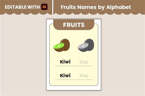 Fruits Flashcard Worksheet - Kiwi Graphic by 57creative · Creative Fabrica