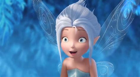 a cartoon fairy with white hair and blue eyes standing in front of a blue background