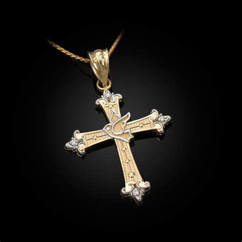 Gold Holy Spirit Dove Cross Diamond Pendant Necklace