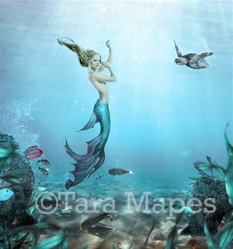 Mermaid Underwater - Mermaid with Turtle - Mermaid in Ocean Digital ...