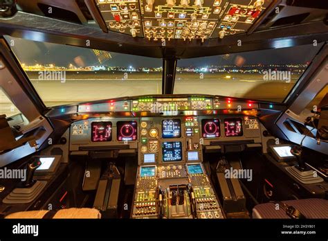 Cockpit Germanwings Airbus A319 airplane Stuttgart airport in Germany ...