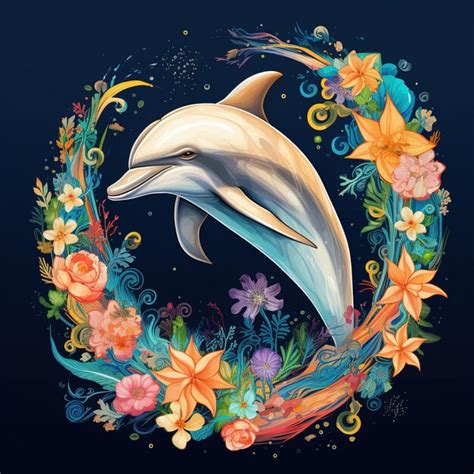 Premium Photo | A picture of a dolphin and flowers with a picture of a ...