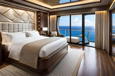 Premium Photo | A hotel room with a view of the ocean and a balcony.