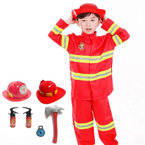 Umorden Kids Firefighter Cosplay Little Fireman Firemen Costume Uniform for Boy Child Halloween ...