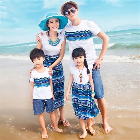 Authentic Mother Daughter Dresses Wave Pattern Family Matching Clothes Summer Cotton T shirt ...