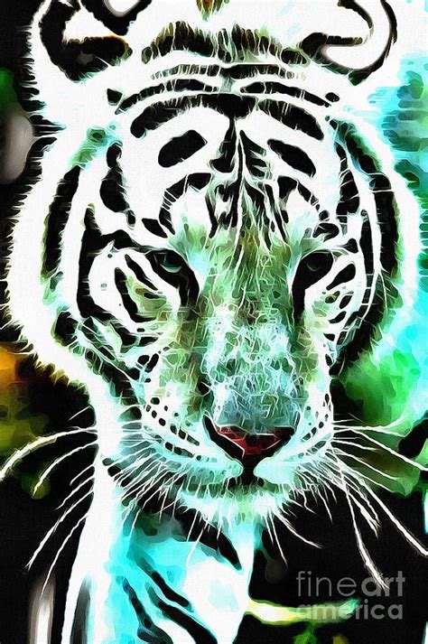 Lit White Tiger Digital Art by Catherine Lott - Fine Art America