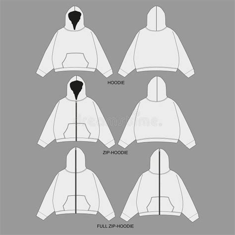 Hoodie Sweatshirt Flat Technical Drawing Illustration Mock-up Template ...