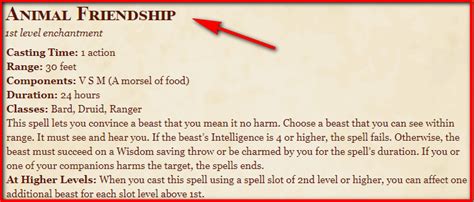 Animal Friendship D&D 5th Edition - D&D 5e Character Sheets