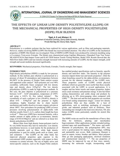 (PDF) THE EFFECTS OF LINEAR LOW-DENSITY POLYETHYLENE (LLDPE) ON THE MECHANICAL PROPERTIES OF ...