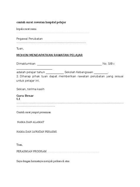 Contoh Surat Rawatan Hospital Pelajar | PDF