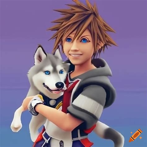 Sora from kingdom hearts with a husky