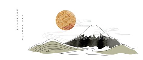 Mountain in oriental style background vector. Chinese landscape with Japanese pattern, hills ...